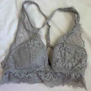 Aerie Lace Bralette Gray XS Racerback Hook & Eye Closure Floral Lace Bra